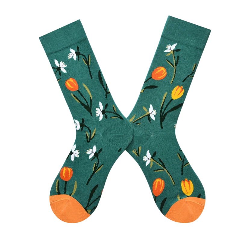 Women’s Forest Fern Mid-Calf Socks – Nature-Inspired Fall Winter Fashion Socks