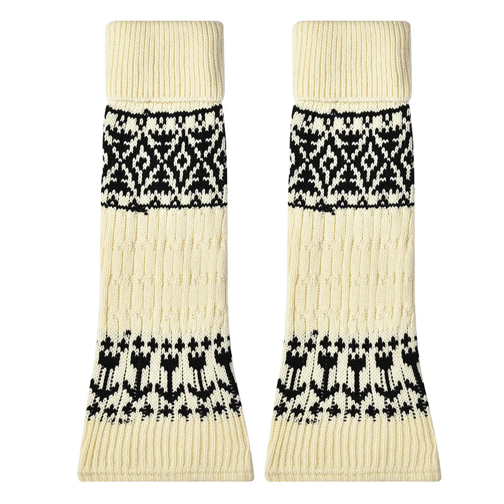 Women’s Fair Isle Wool-Blend Calf Warmers – Retro Slouchy Cool-Season Leg Covers