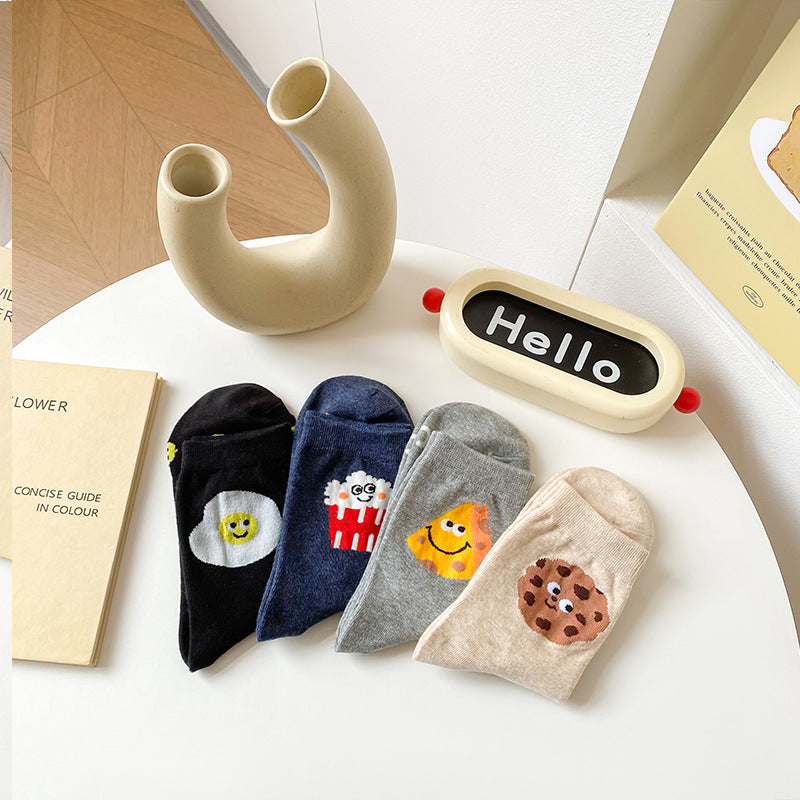 Women’s Cookie & Cheese Crew Socks – Cute Breathable Cotton Autumn Socks