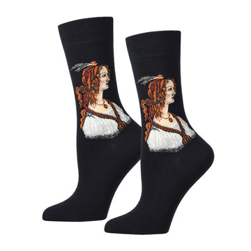 Women’s Impressionist Oil Art Crew Socks – Smooth-Toe Combed Cotton-Blend Socks