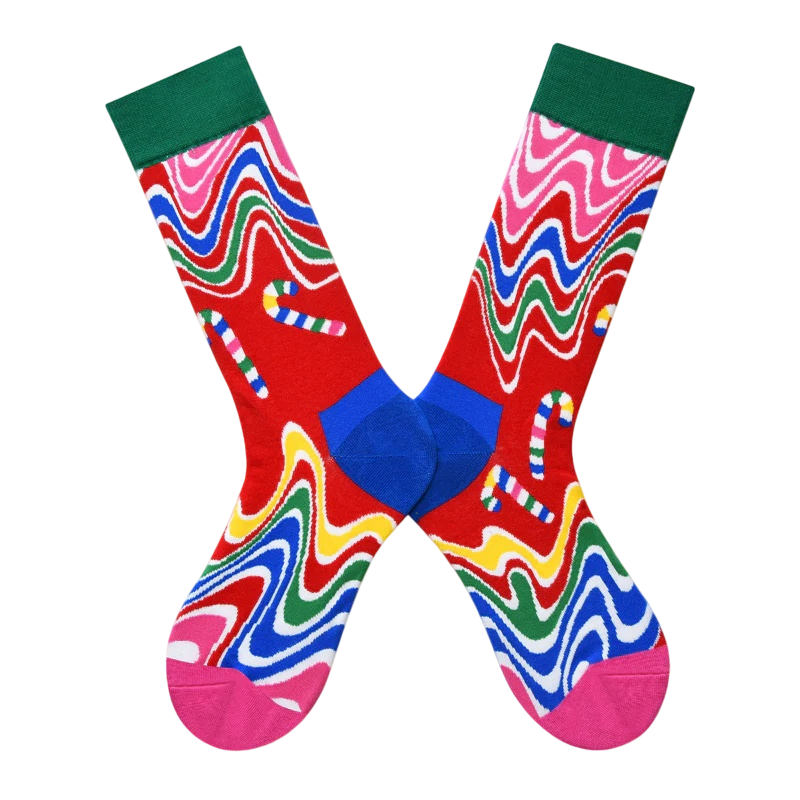 Women’s Playful Fauna Long Crew Socks – Cute Abstract Colorblock Casual Socks