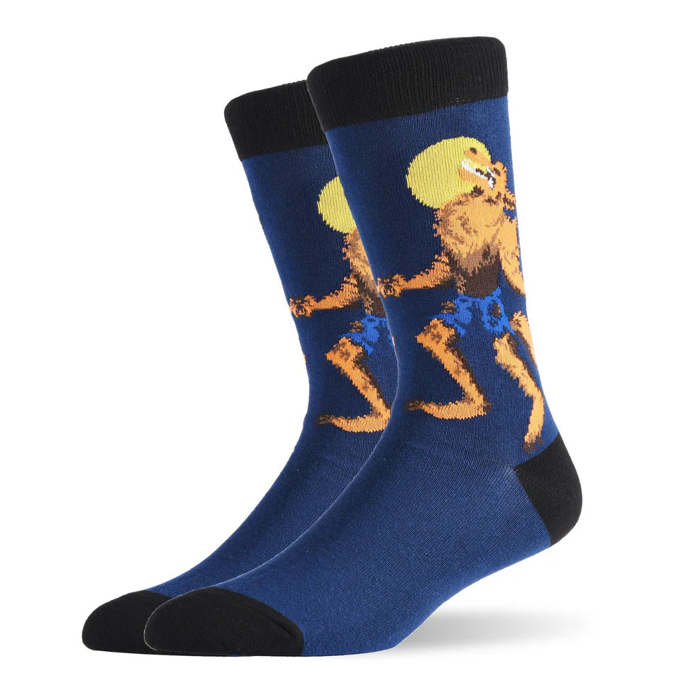 Men’s Shark & Mustache Crew Socks – Quirky Fall Winter Casual Socks