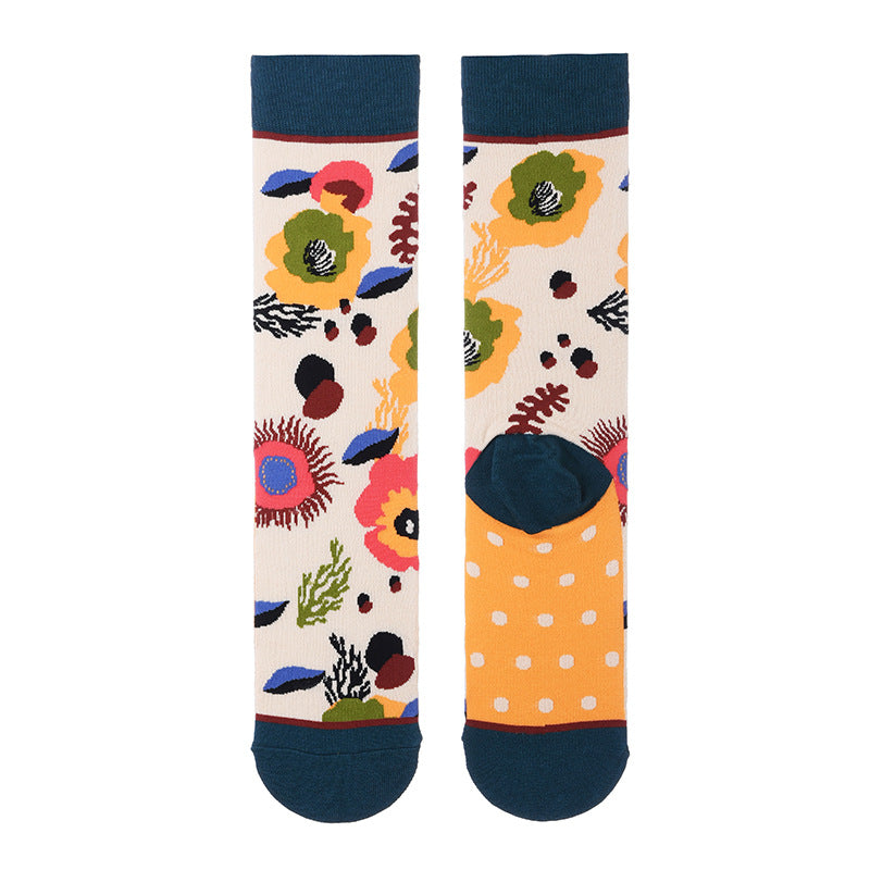 Women’s Botanical Sketch Mid-Calf Socks – Straight-Cuff Cotton-Blend Socks