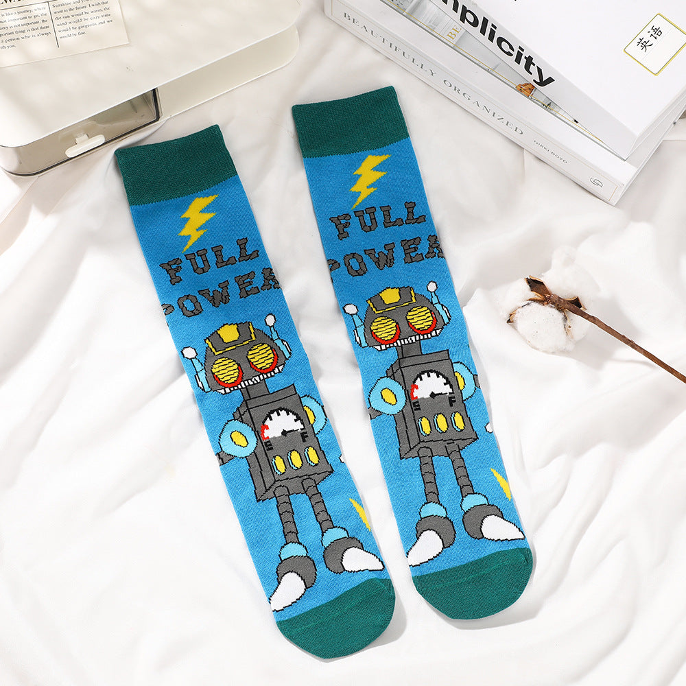 Unisex Character Print High-Crew Socks – Cute Cotton-Blend Streetwear Socks