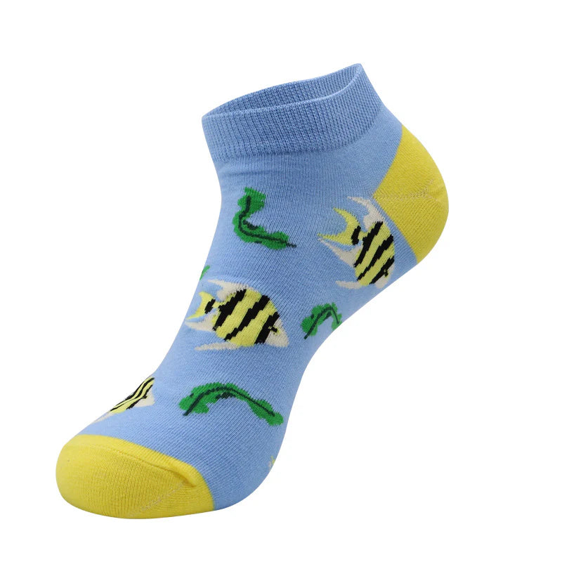 Unisex Fun Fruit & Sea Animal No-Show Socks – Thin Summer Cotton Boat Socks