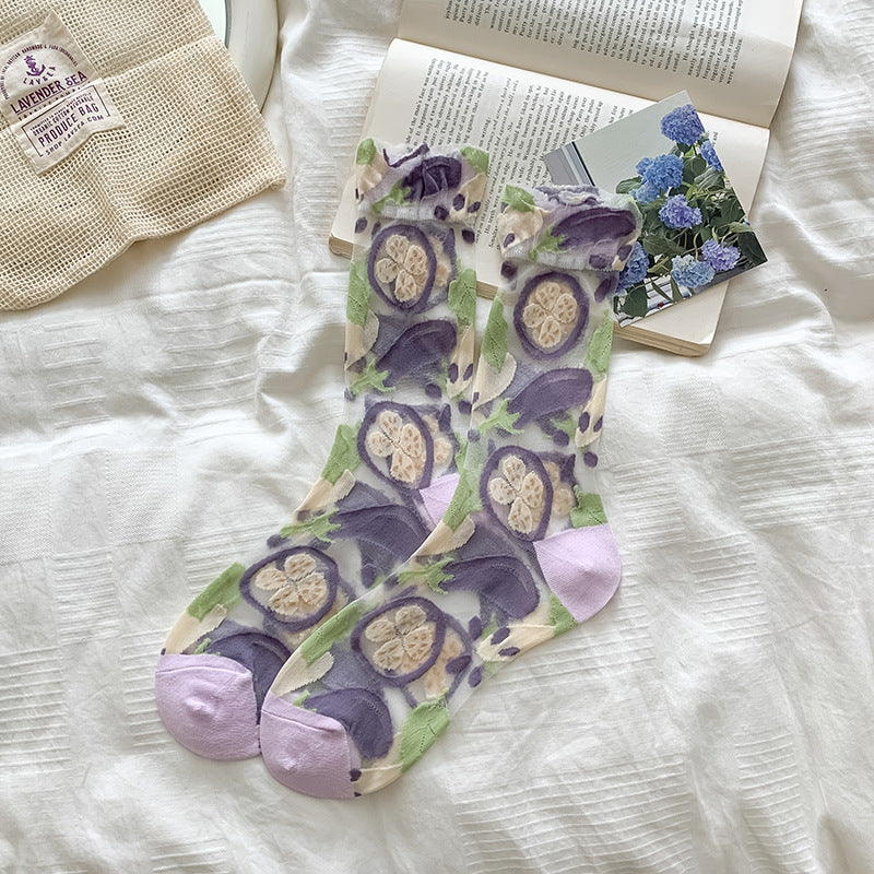 Veggie Market Sheer Crew Socks