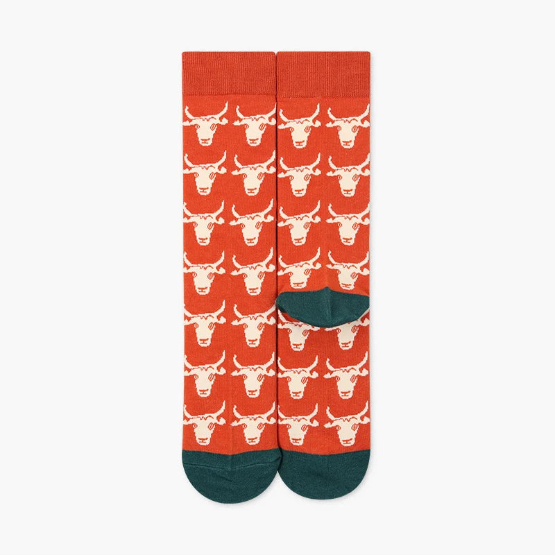 Family Matching Red Ox Long Socks – Chinese New Year Cotton-Blend Crew Socks