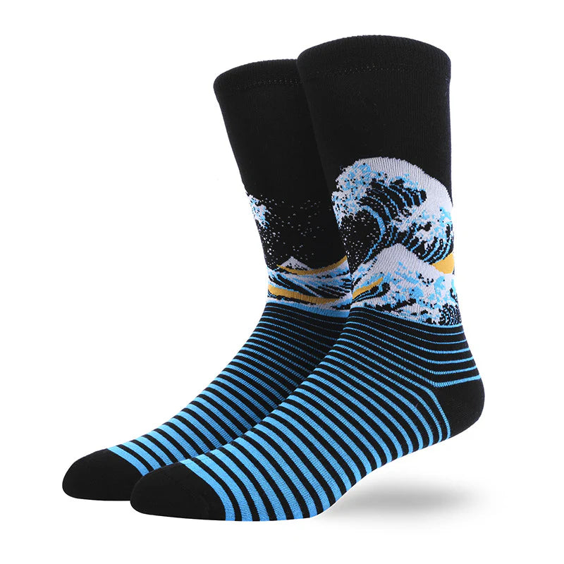 Men’s Retro Portrait Crew Socks – Vintage-Inspired Winter Casual Socks