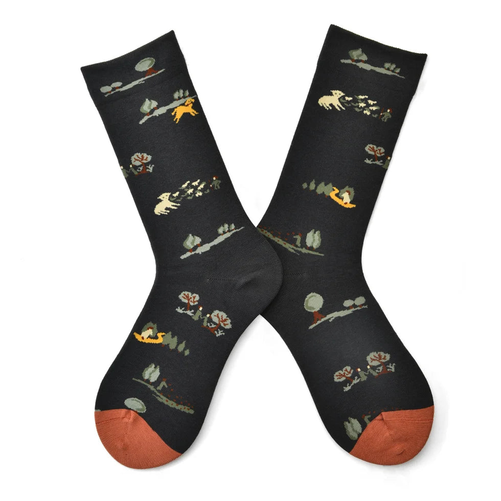 Women’s Parisian Still-Life Crew Socks – Vintage Painterly Cotton-Blend Socks