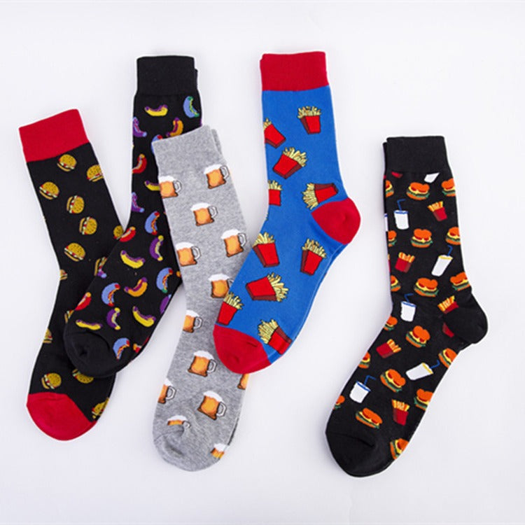 Food Pattern Crew Socks - Red Fries