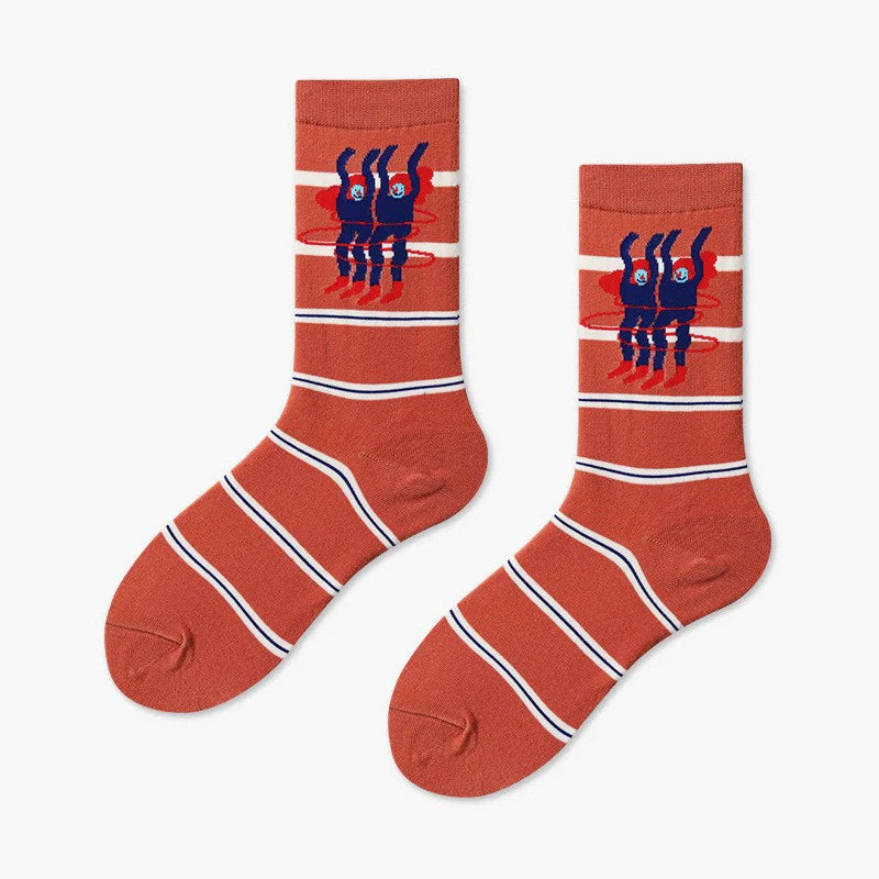 Women’s Nordic Animal Geometry Crew Socks – Colorful Illustrated Casual Socks