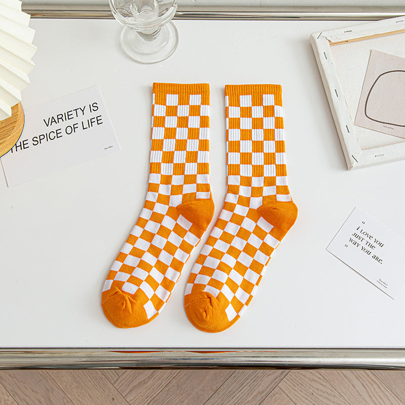 Checkerboard Cotton Crew Socks