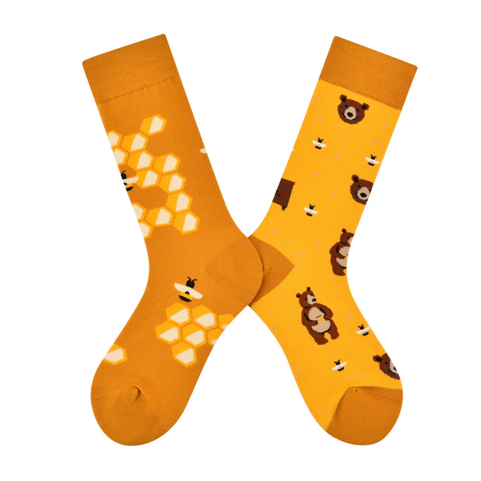 Women’s Playful Mismatched Long Crew Socks – Hand-Finished Jacquard Fashion Socks