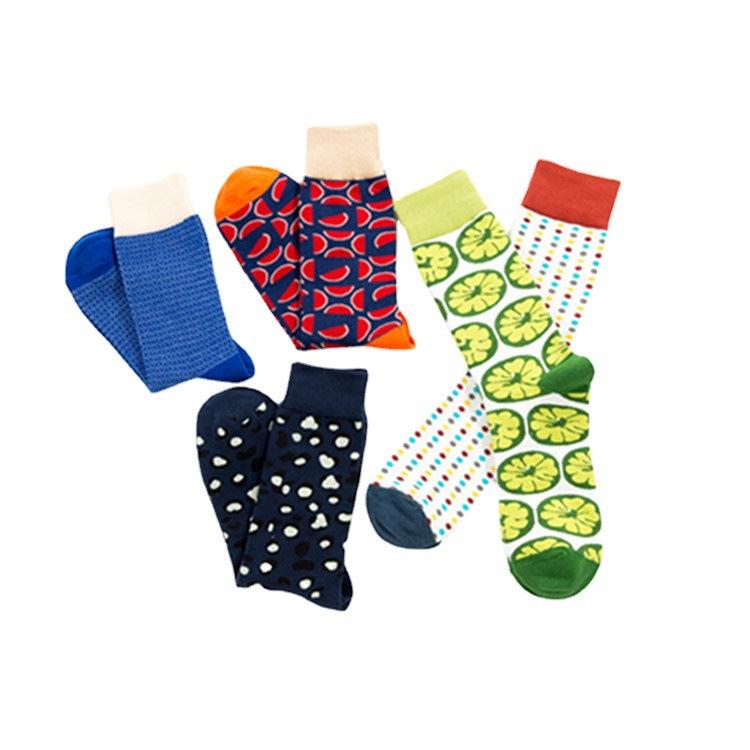 Colorful Pattern Crew Socks - Dark Blue Spot