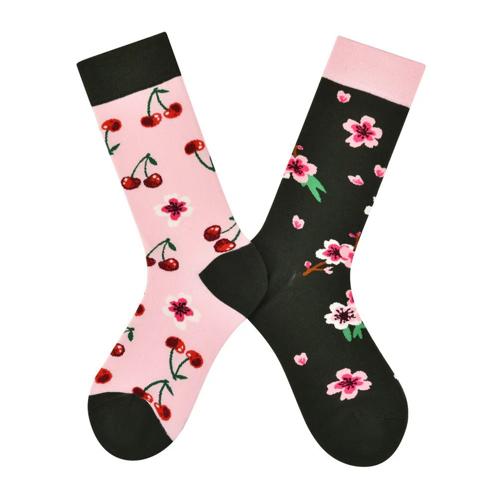 Women’s Playful Mismatched Long Crew Socks – Hand-Finished Jacquard Fashion Socks