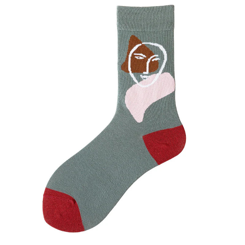 Women’s Graphic Mid-Calf Socks – Casual Cotton Matching Socks for Couples