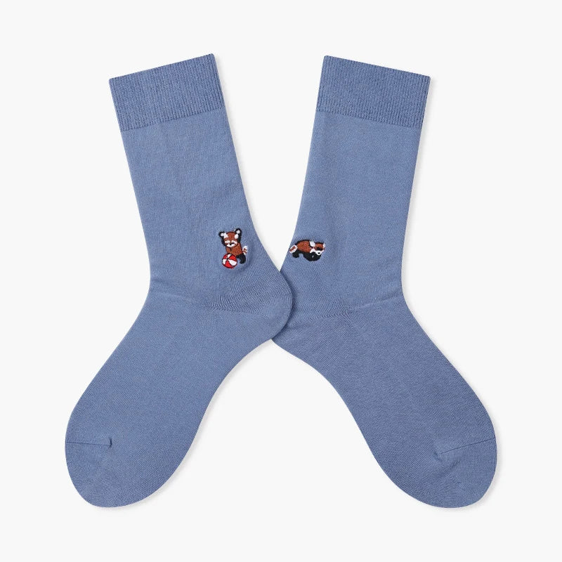 Unisex Mini Strawberry Embroidered Crew Socks – Smooth-Toe Cotton-Blend Couple Socks