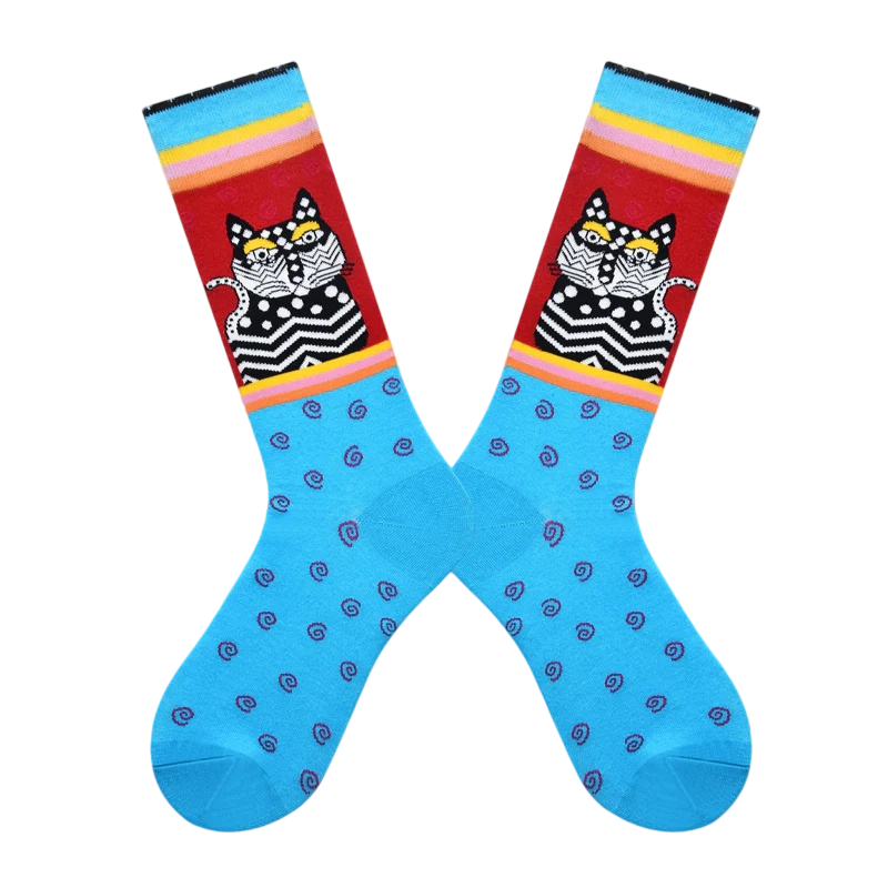 Women’s Colorful Woodland Animal High-Crew Socks – Nordic-Inspired Geometric Socks