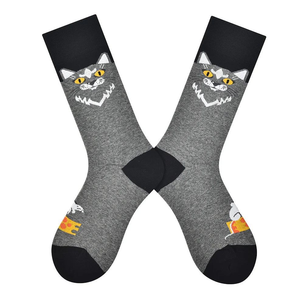 Unisex Contrast Cartoon Mid-Calf Socks – Artsy Vintage Couple Streetwear Socks