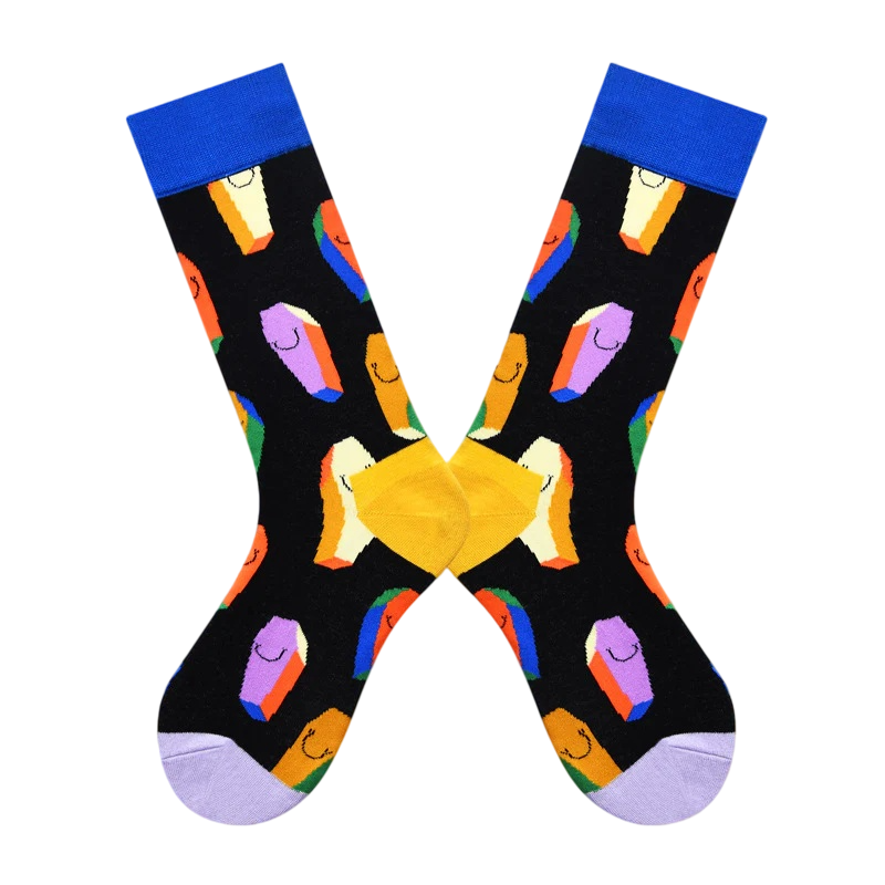 Women’s Geometric Forest Creature Crew Socks – Playful Nordic-Style Fashion Socks