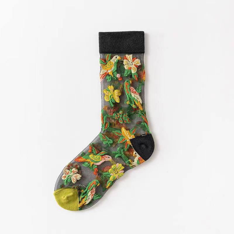 Nature Stories Sheer Art Crew Socks - Peach Print
