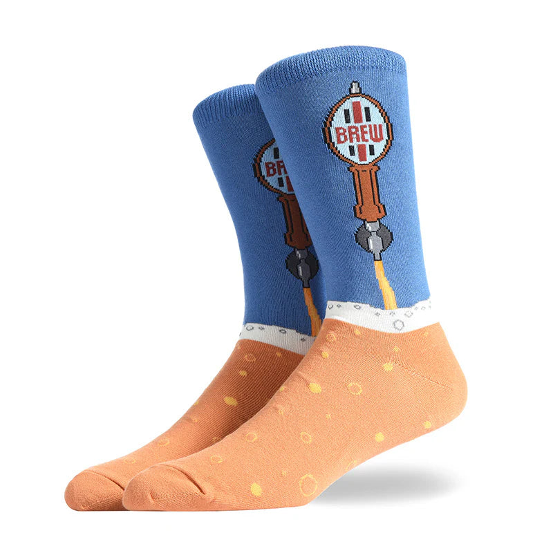 Men’s Diner Snack Mid-Calf Socks – Fun Cheeseburger and Fries Pattern Socks