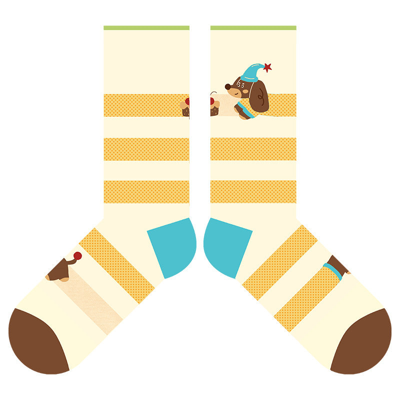 Women’s Striped Dachshund Mesh Crew Socks – Lightweight Summer Cotton-Blend Socks