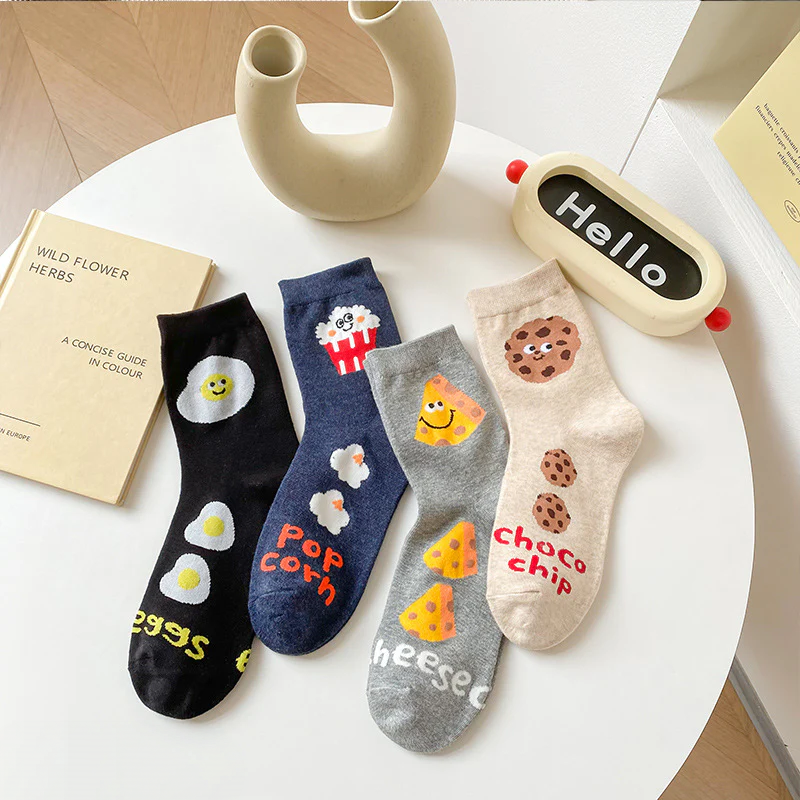 Women’s Cookie & Cheese Crew Socks – Cute Breathable Cotton Autumn Socks