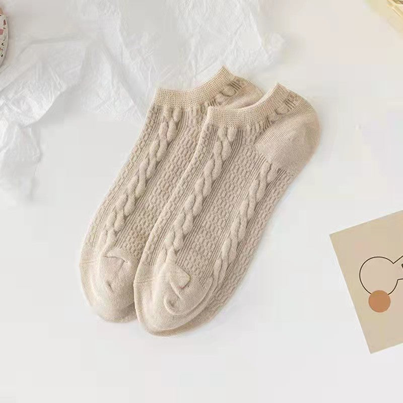 Women’s Retro Embossed No-Show Socks – Lightweight Breathable Summer Boat Socks