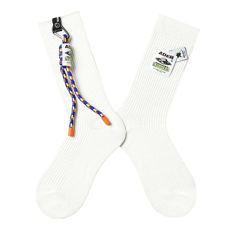 Women’s Safety-Pin Chain Crew Socks – Punk-Inspired Cotton-Blend Winter Socks