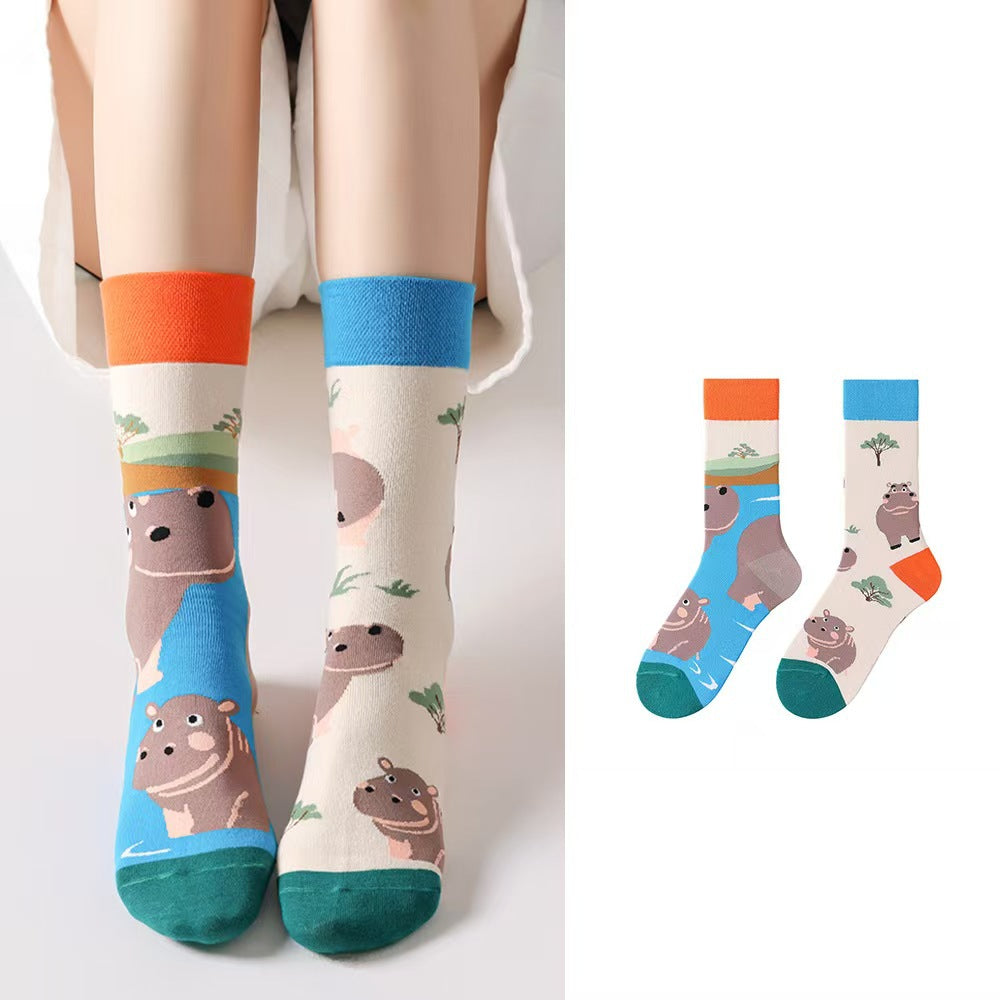 Odd Pair Stories Jacquard Crew Socks