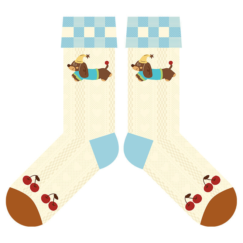 Women’s Striped Dachshund Mesh Crew Socks – Lightweight Summer Cotton-Blend Socks