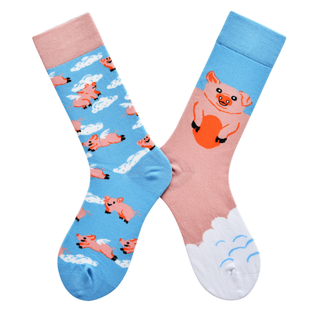 Women’s Contrasting Pair Long Socks – Cartoon Woven All-Season Fashion Socks