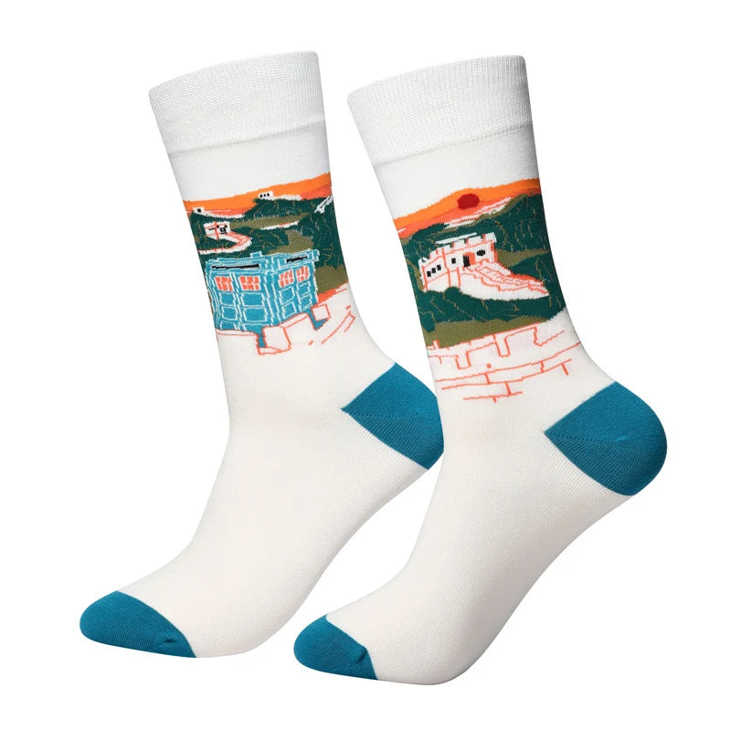 Unisex Playful Icon Crew Socks – Flat-Seam Combed Cotton-Blend Spring Socks