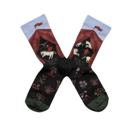 Women’s Warm-Tone Wildlife Mid-Calf Socks – Retro Parisian Oil Painting Socks