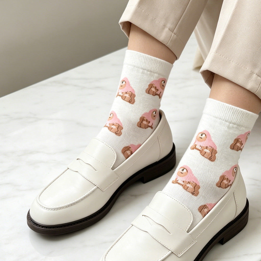 Women’s Cartoon Animal Long Crew Socks – Casual Cotton Athletic Socks