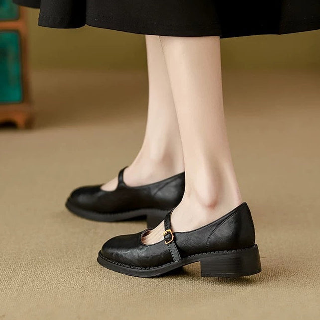 Women’s Sheepskin Block-Heel Mary Jane Shoes