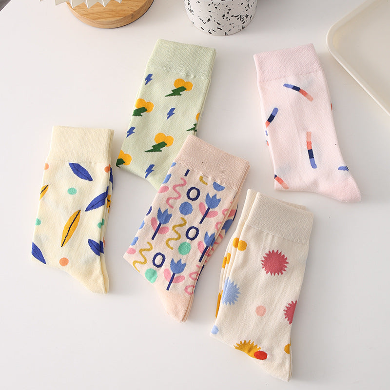 Women’s Korean-Inspired Embroidered Crew Socks – Cute Transitional Season Socks