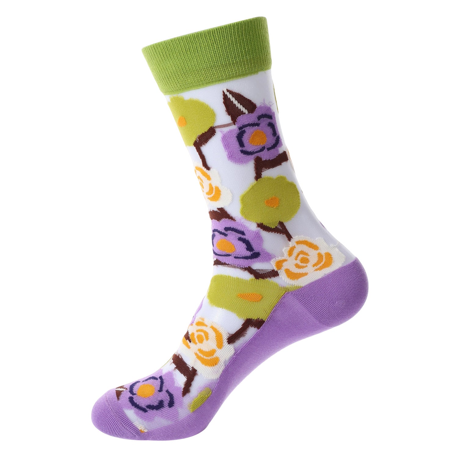 Sheer Floral Butterfly Crew Socks
