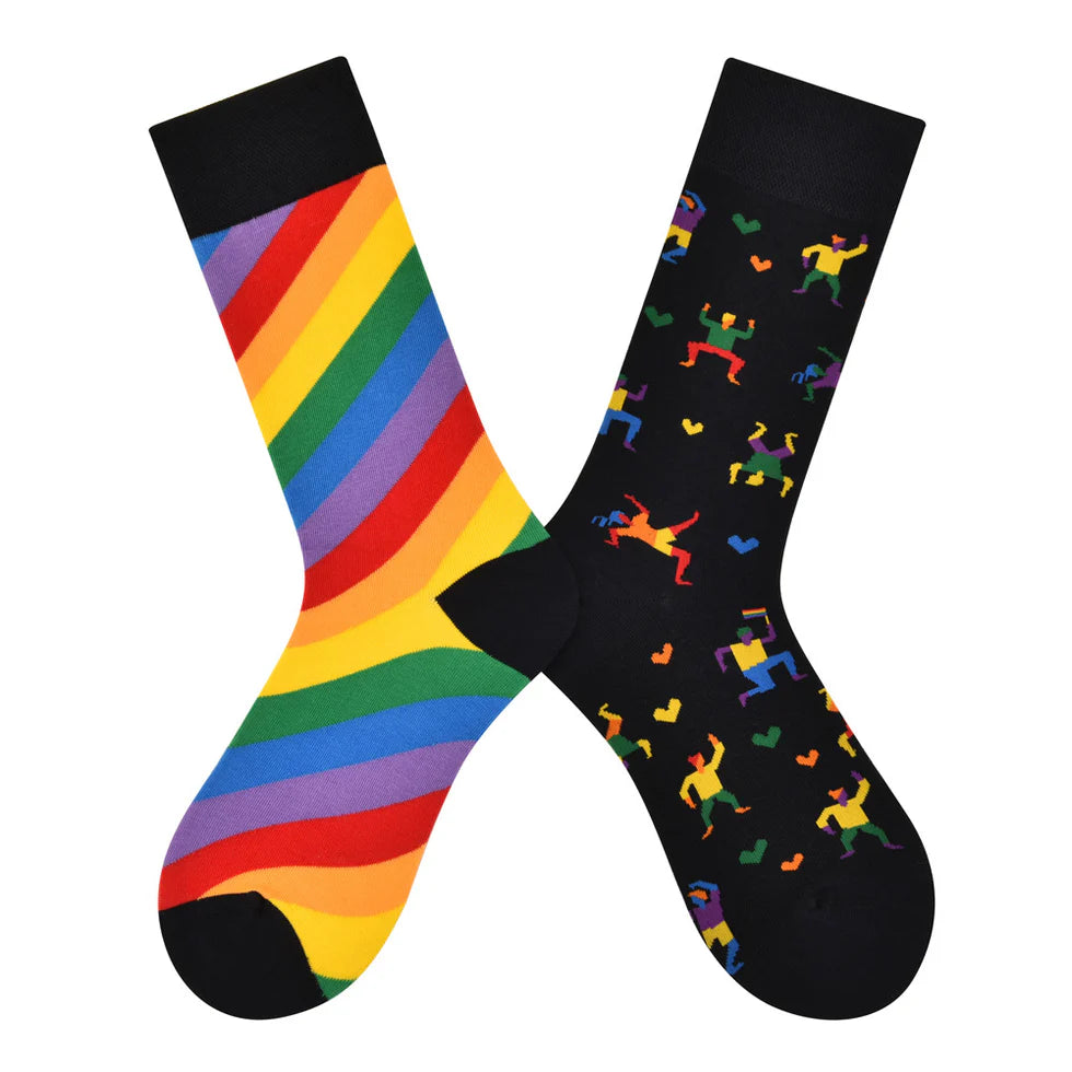Women’s Playful Mismatched Long Crew Socks – Hand-Finished Jacquard Fashion Socks