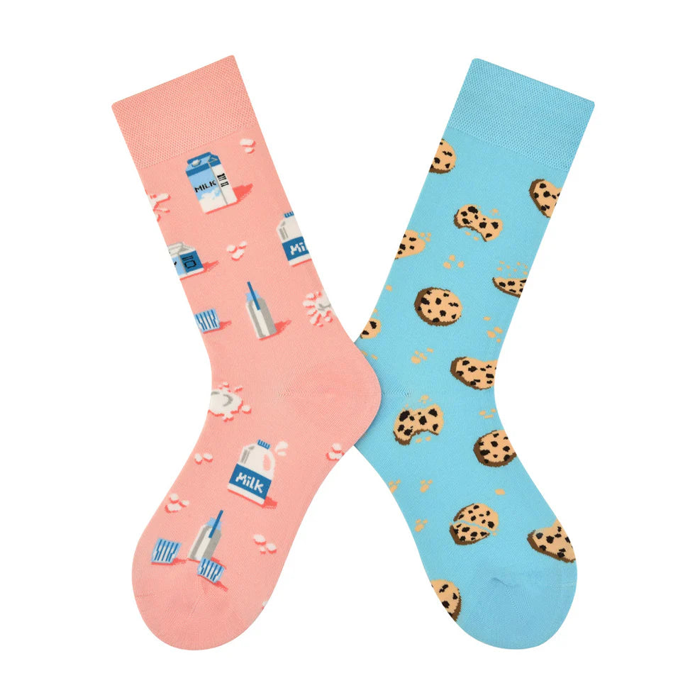 Women’s Playful Mismatched Long Crew Socks – Hand-Finished Jacquard Fashion Socks