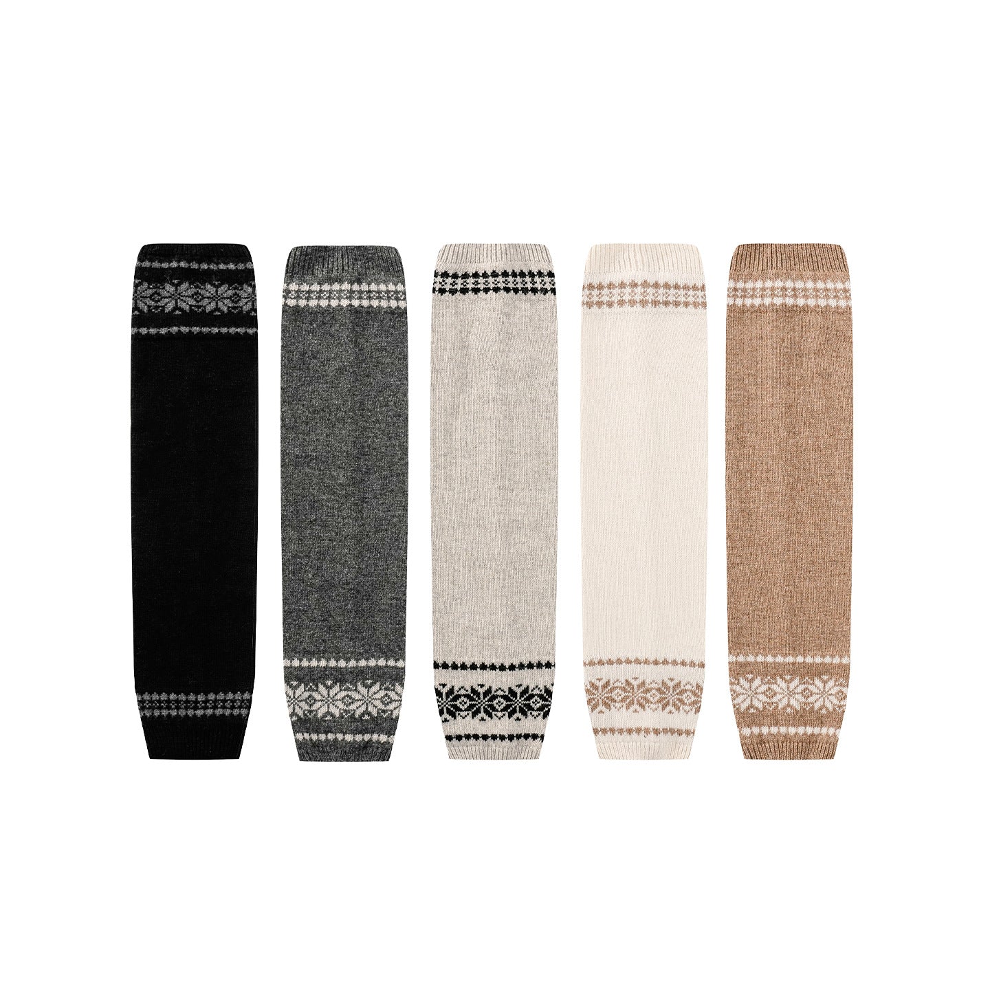 Women’s Gray Fair Isle Snowflake Leg Warmers – Slouchy Winter Boot Cuffs