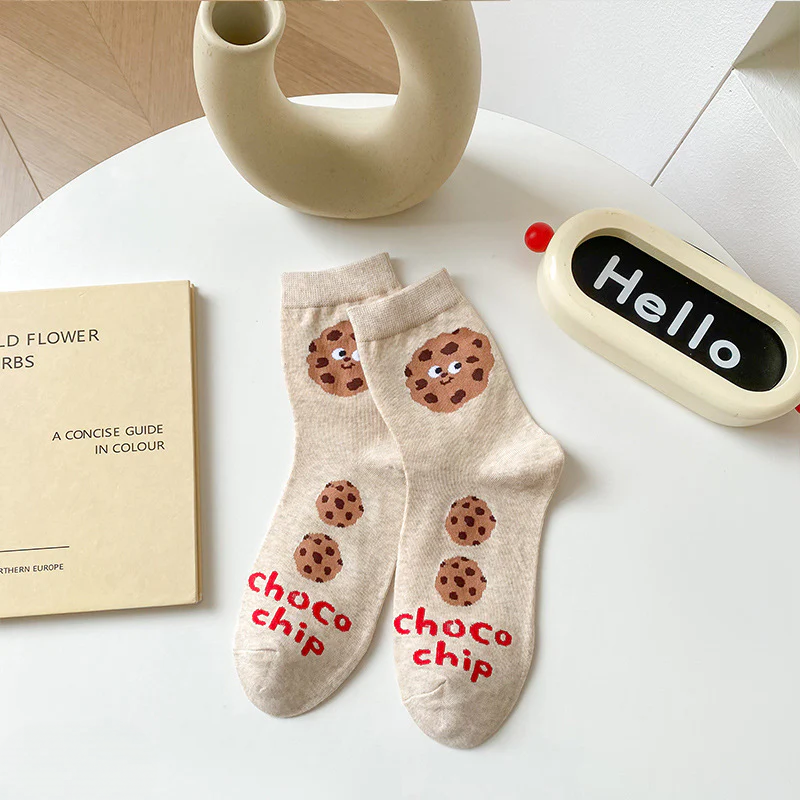 Women’s Cookie & Cheese Crew Socks – Cute Breathable Cotton Autumn Socks
