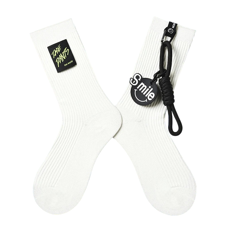 Women’s Safety-Pin Chain Crew Socks – Punk-Inspired Cotton-Blend Winter Socks