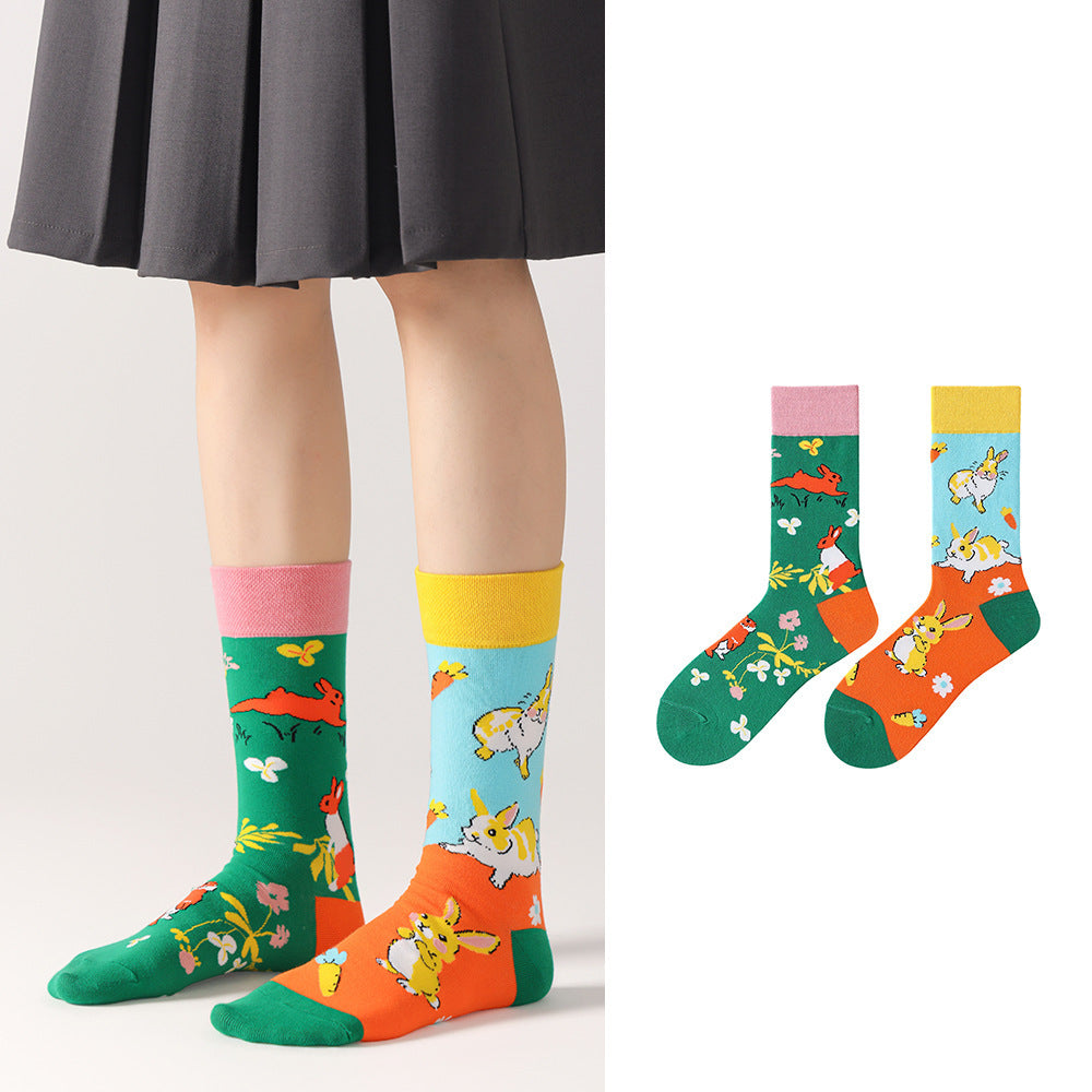 Odd Pair Stories Jacquard Crew Socks