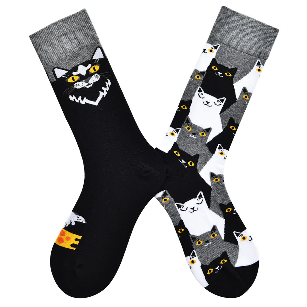 Women’s Split-Design Jacquard Crew Socks – Hand-Linked Cotton-Blend Novelty Socks