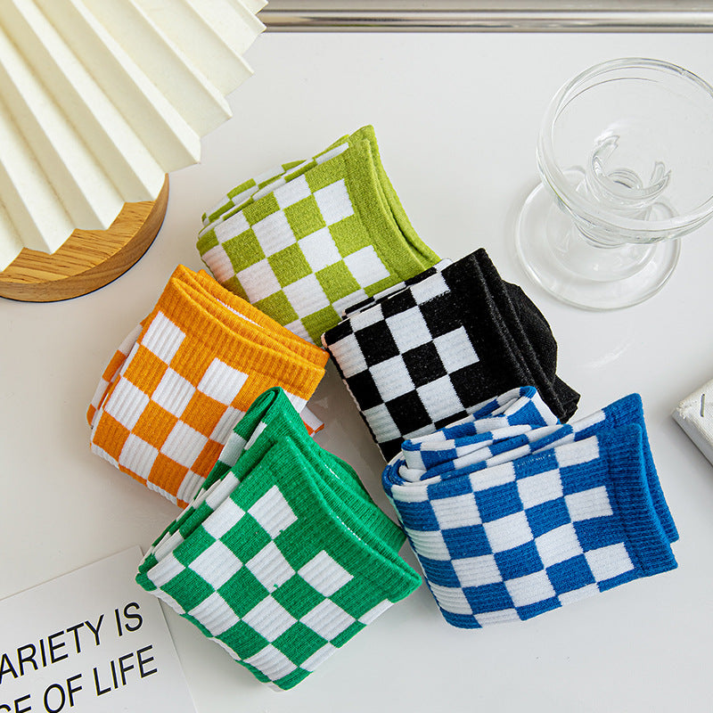 Checkerboard Cotton Crew Socks