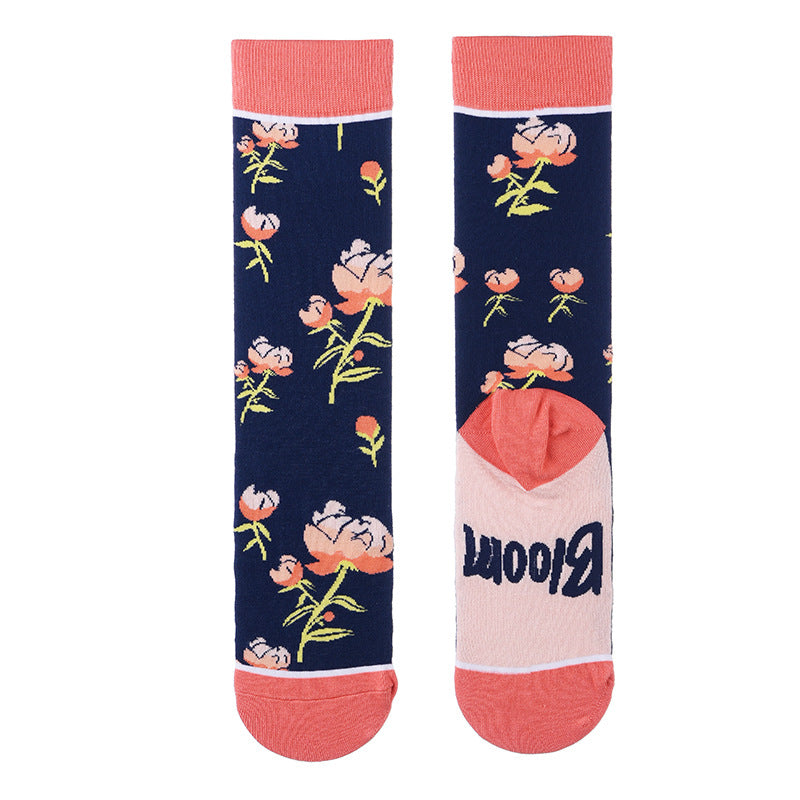 Women’s Botanical Sketch Mid-Calf Socks – Straight-Cuff Cotton-Blend Socks