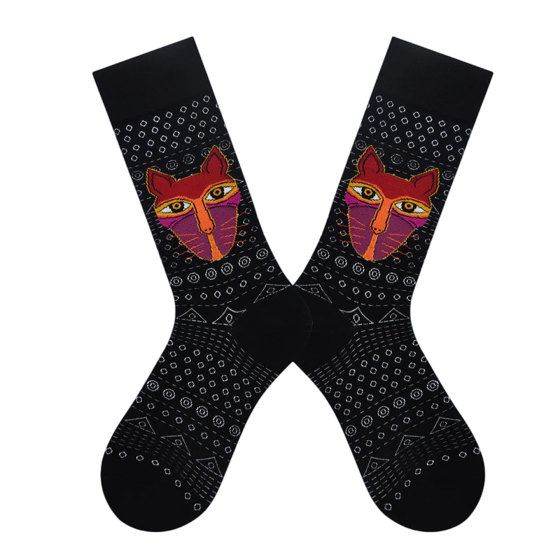 Women’s Colorful Woodland Animal High-Crew Socks – Nordic-Inspired Geometric Socks