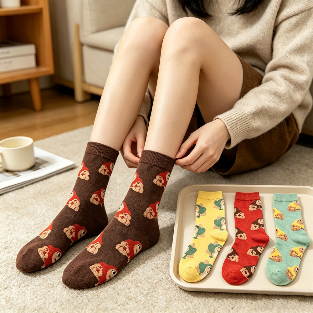 Women’s Cartoon Animal Long Crew Socks – Casual Cotton Athletic Socks